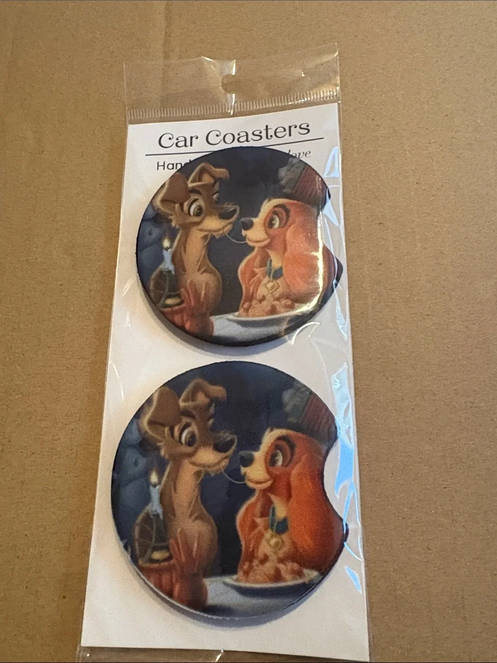 Car Coasters Set - Orange & Brown Disney-Inspired Lady and Tramp Design